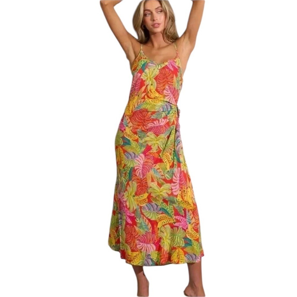 Dress Forum Tropical Fruit Wrap Midi Dress Women Size M Multi-Color NWT